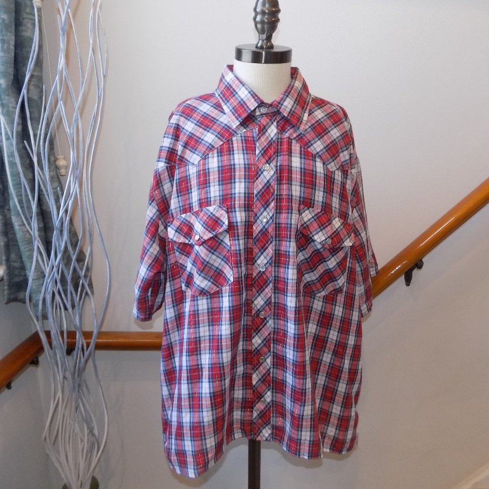 TIPS FASHION Red White Blue & Gold Plain Shirt Size Large